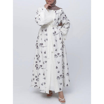 GUJI—38 Open Front Long Robe Patchwork Bell Sleeve Printed Dress Fashion free people