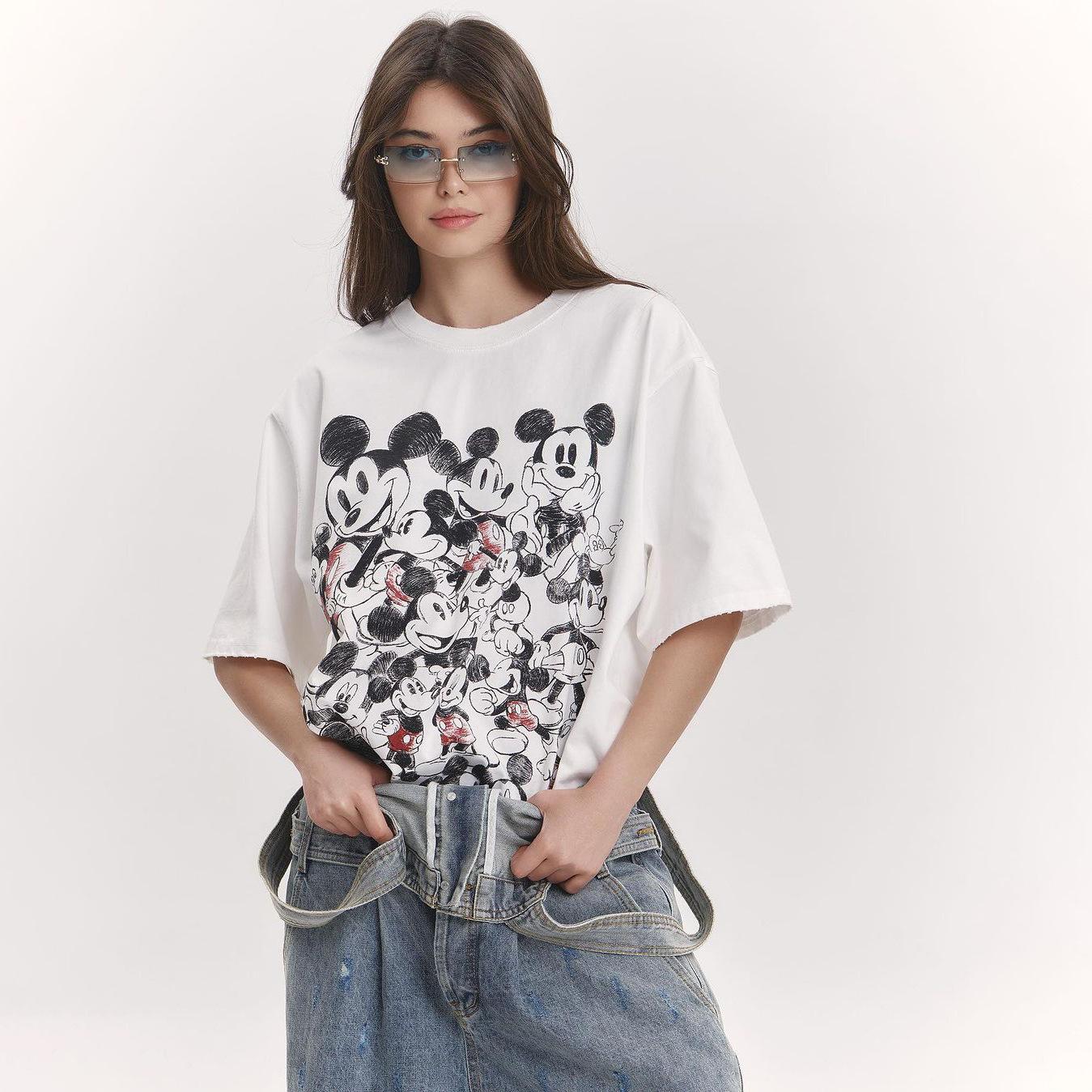 GUJI—-72 Printed Pullover Round Neck T-Shirt For Women Spring/Summer Contrast Color Short Sleeve T-Shirtfashion