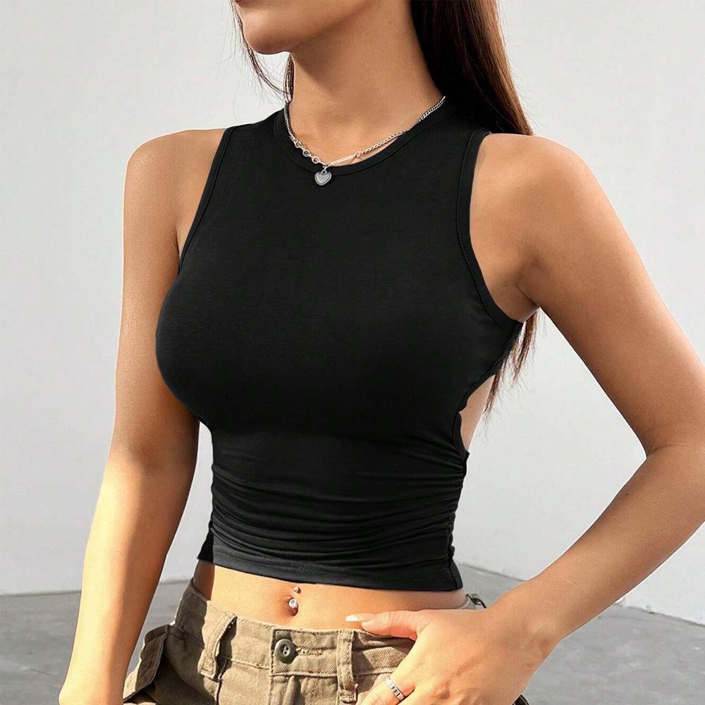 GUJI—-90 Spring/Summer Solid Color Slim Fit Short Sleeveless Vest Topfashion wardrobe staple cheap sweatshirt