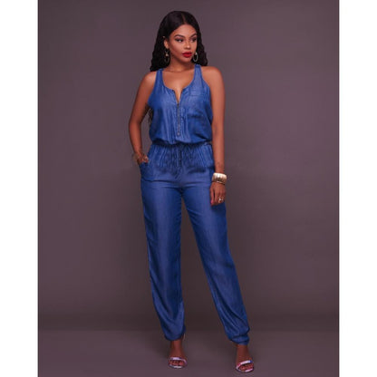 GUJI—314 Slim-Fit Casual Cinched-Waist Denim Jumpsuit