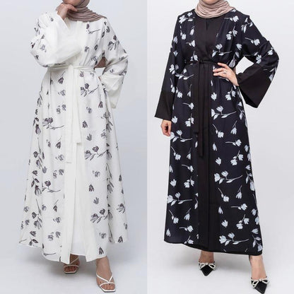 GUJI—38 Open Front Long Robe Patchwork Bell Sleeve Printed Dress Fashion free people