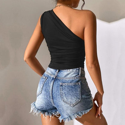 GUJI—-81 Women's 2024 Fall/Winter New Slim Fit Asymmetrical Off-Shoulder Sexy Tank Topfashion mitsycroptop baggy shirt wardrobe staple blusas linda regular sleeve fashion