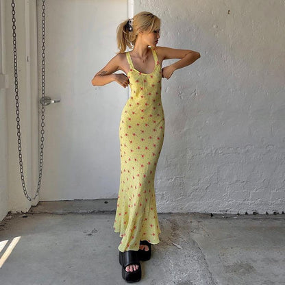 GUJI—325 Floral Maxi Dress With Soft And Comfortable Spaghetti Straps For Casual Vacation Wear