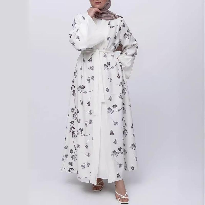 GUJI—38 Open Front Long Robe Patchwork Bell Sleeve Printed Dress Fashion free people