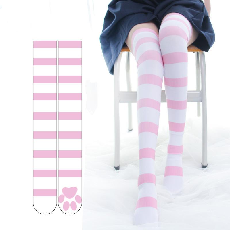 GUJI—309 Over-the-Knee Cat Paw Print High Socks