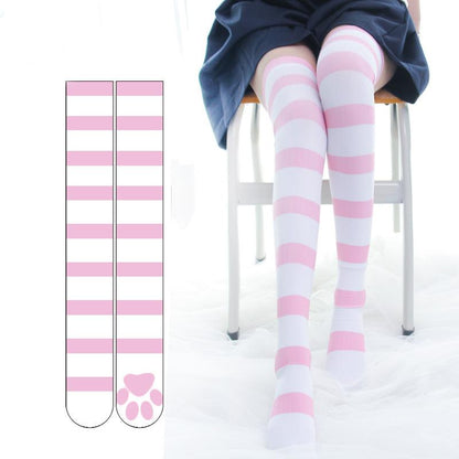 GUJI—309 Over-the-Knee Cat Paw Print High Socks