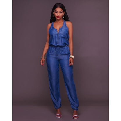 GUJI—314 Slim-Fit Casual Cinched-Waist Denim Jumpsuit