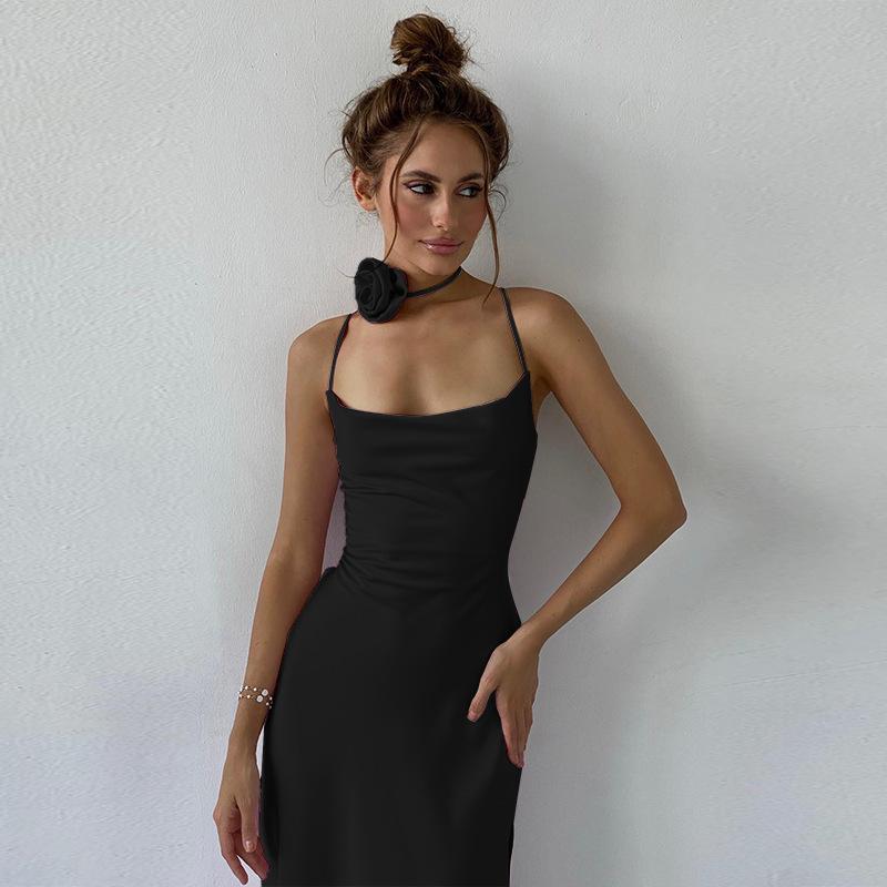 GUJI—52 2024 Summer New Floral Halter Neck Backless Tie Slit Slip Dressfashion Dress Shopping Date Dress oy s beauty