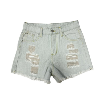 GUJI—-108 Women's High-Waisted Ripped Fringe Denim Shorts Women S Cropped Denim Lowrise Denimfashion pants slim-fitting casual jeans