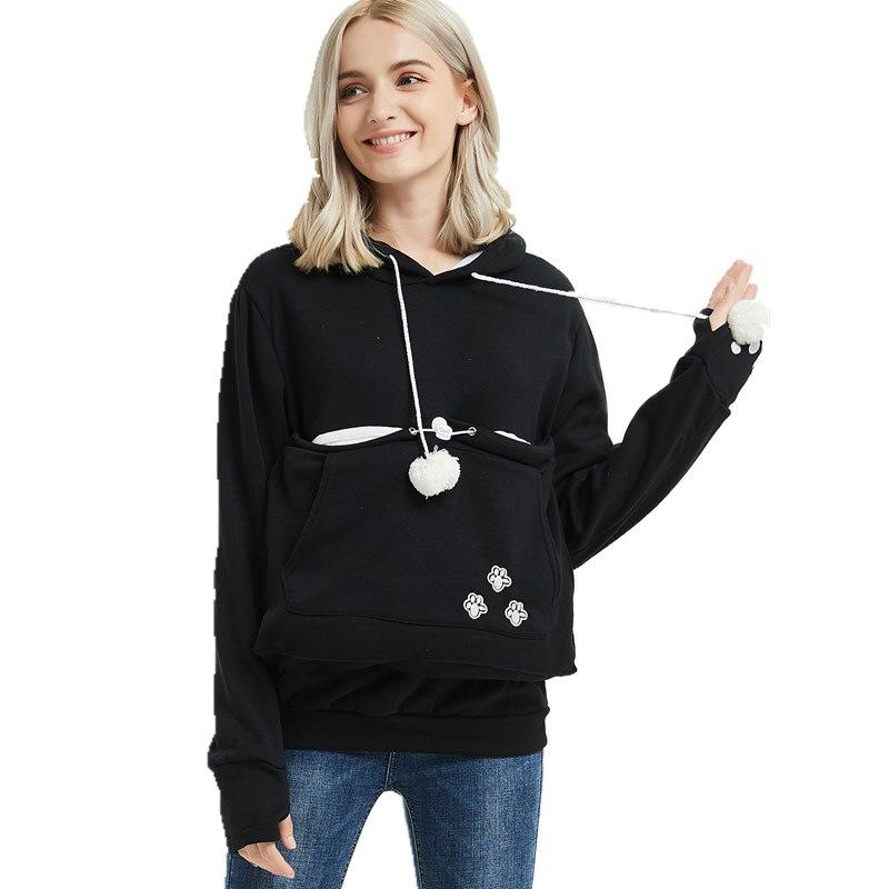 GUJI—335 Meow Planet Show Cat-Dog Fleece-Lined Hoodie For Women