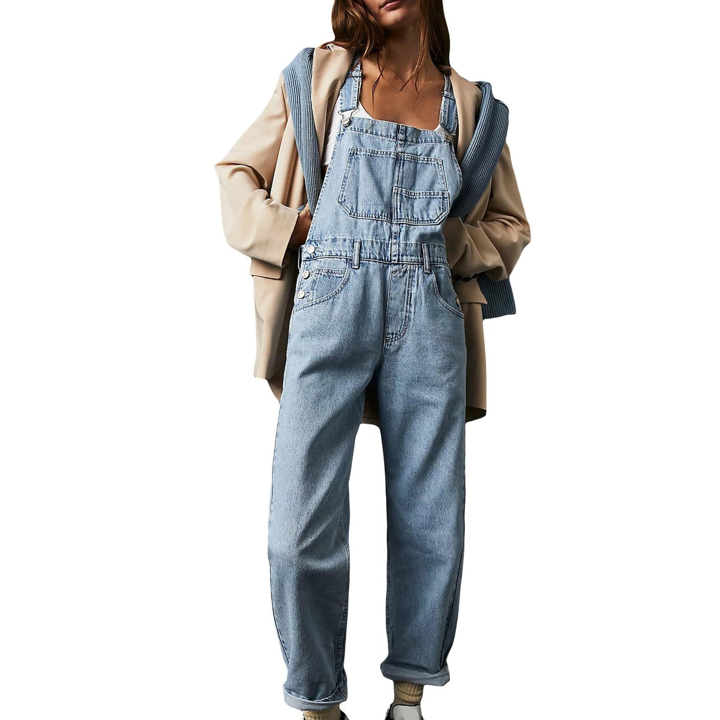 GUJI—176 Women's Casual Loose Fit Denim Overalls Denim Cargos Fashion