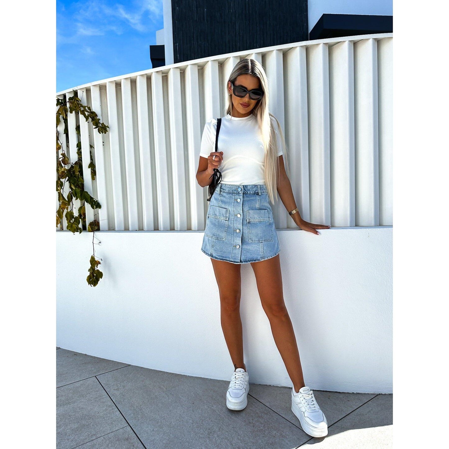 GUJI—-73 Hot-Selling Youthful Sexy Two-Piece Anti-Exposure Stretch Denim Skirtfashion teacher clothes