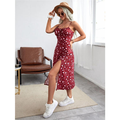 GUJI—142 Milkmaid Sundress Dress Gorgeous Floral Expression Commuter Maxi Dress Milkmaidsundressdress Casual Comfort Womenswearfashion