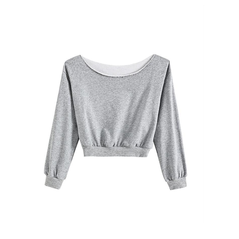 GUJI—26 Short Off-Shoulder Long Sleeve Sweatshirt For Women, Sweet And Cool Loose One-Shoulder Top Fashion