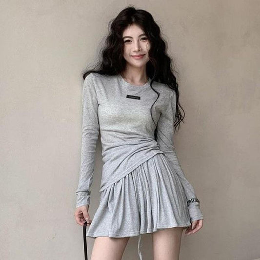 GUJI—400 Relaxed Fit Long-Sleeve T-Shirt And High-Waisted Skirt Set