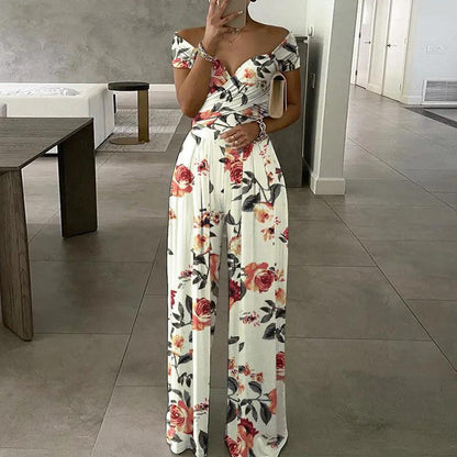 GUJI—287 Fashion Off-Shoulder Printed Jumpsuit - Elegant And Commuter-Friendly High-Waist Romper For Women