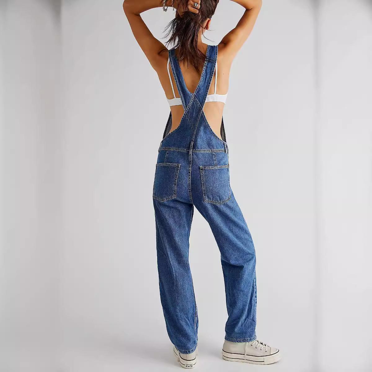 GUJI—176 Women's Casual Loose Fit Denim Overalls Denim Cargos Fashion