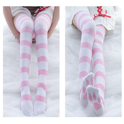 GUJI—309 Over-the-Knee Cat Paw Print High Socks