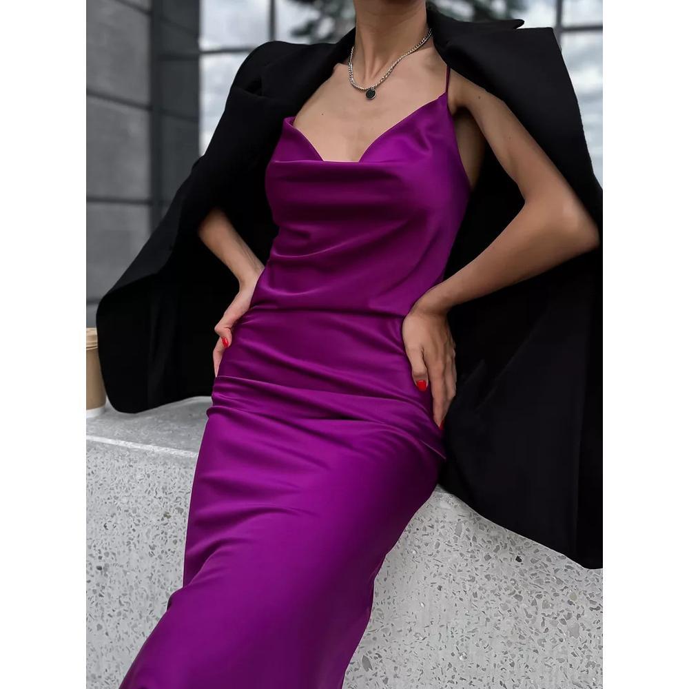 GUJI—162 2024 Elegant Forged Satin Evening Gown With Spaghetti Straps Fit Formal Off Shoulder Sexy Formal Dresses Fashion Dress Shopping halter regular casual dresses joysdressinside2 church outfits family uniform she in