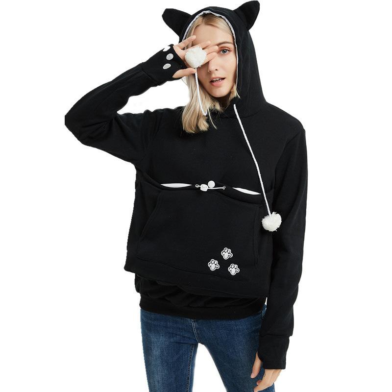 GUJI—335 Meow Planet Show Cat-Dog Fleece-Lined Hoodie For Women