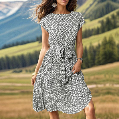 GUJI—328 New Summer Fashion Pleated Floral Print Dress For Women