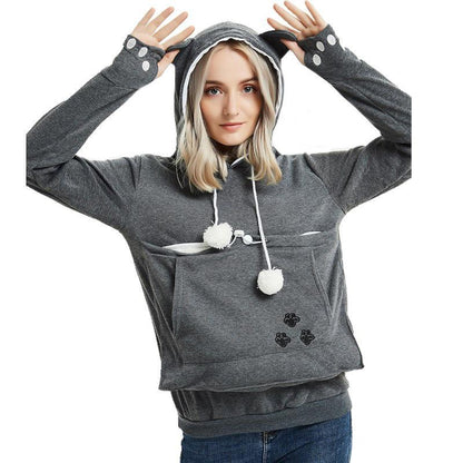 GUJI—335 Meow Planet Show Cat-Dog Fleece-Lined Hoodie For Women