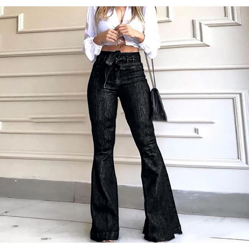 GUJI—178 Hot Selling High-Waisted Butt-Lifting Tie-Waist Flared Jeans Fashion teacher clothes