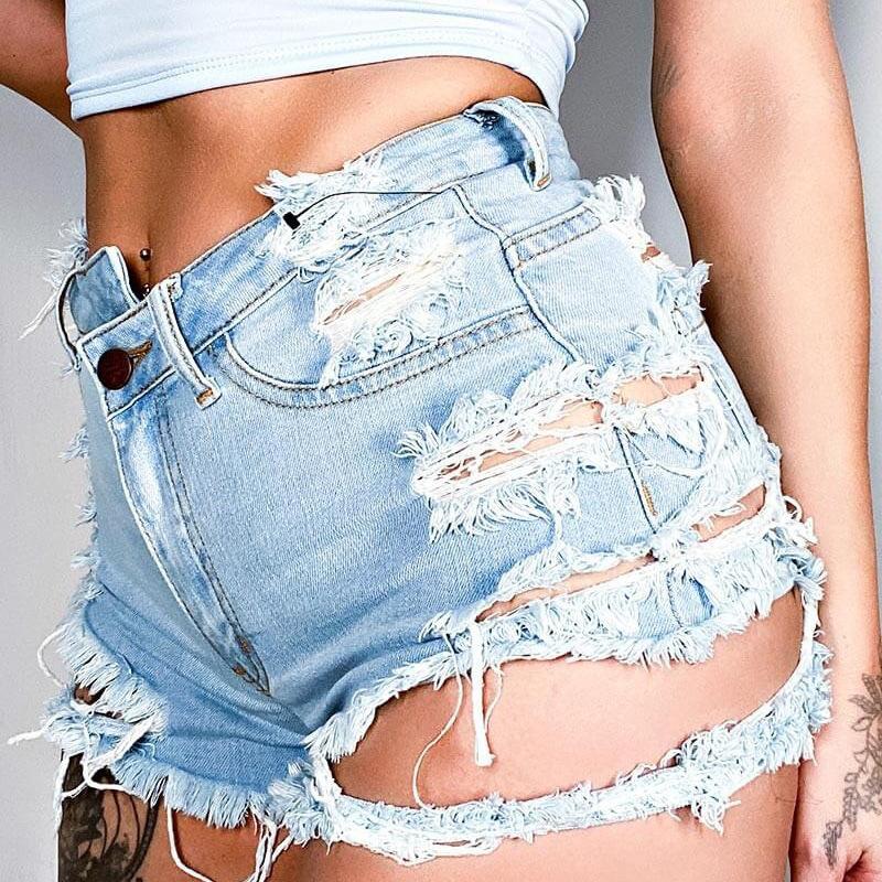 GUJI—67 Bestselling Women's Denim Shorts 2024 Summer New Fashion Trendy High-Waisted Ripped Frayed Edge Shorts Women S Cropped Denim Casual Low Waist Jeansfashion