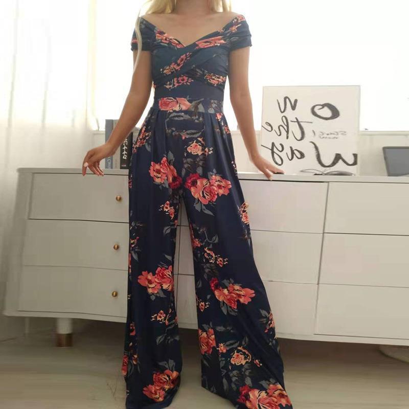 GUJI—287 Fashion Off-Shoulder Printed Jumpsuit - Elegant And Commuter-Friendly High-Waist Romper For Women