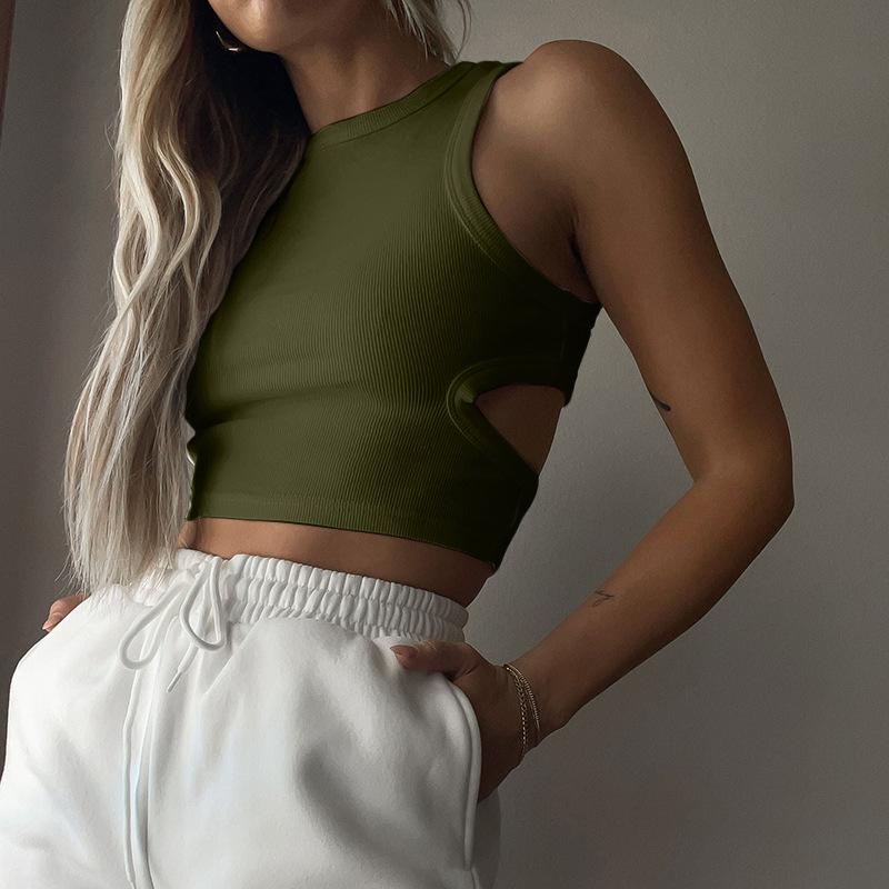 GUJI—12 Summer New Racerback Crop Top, Fashionable Sporty Sleeveless Hollow-Out Crop Tank For Women Fashion casual cool slim-fitting fashion