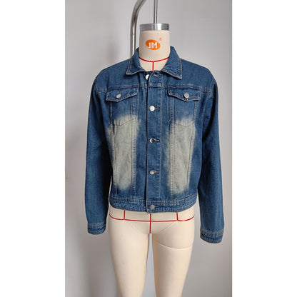 GUJI—-98 New Washed Denim Long Sleeve Casual Jacketfashion mitsycroptop baggy shirt denim bolero plain minimalist coats regular sleeve fashion denim jacke