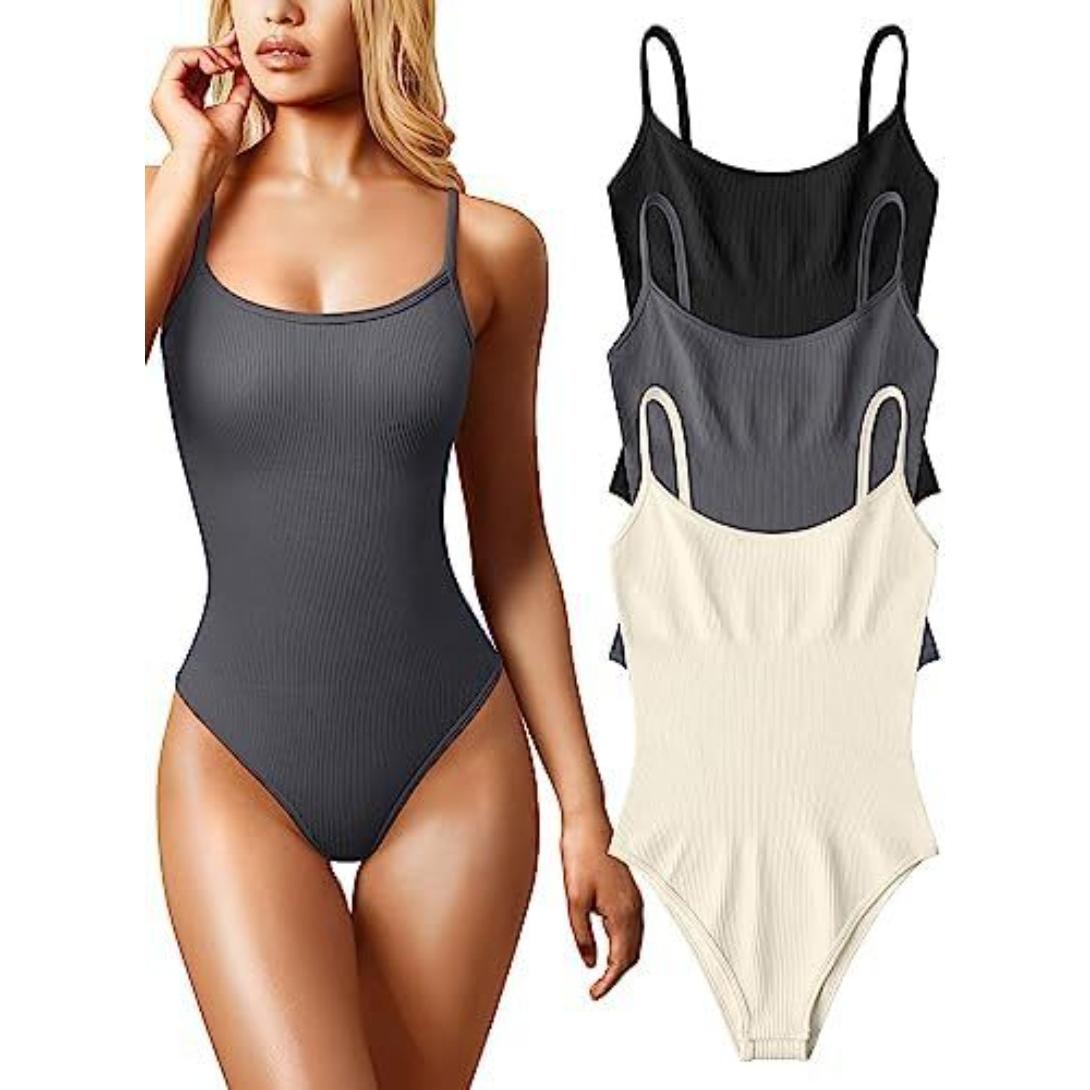 GUJI—234 Women's Sexy Ribbed Sleeveless Spaghetti Strap Bodysuit