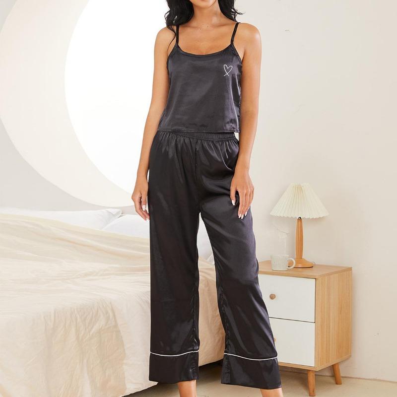 GUJI—275 Women's Ice Silk Summer Pajama Set - Sleeveless Top And Long Pants Two-Piece Breathable Loungewear Pajamas nightgowns