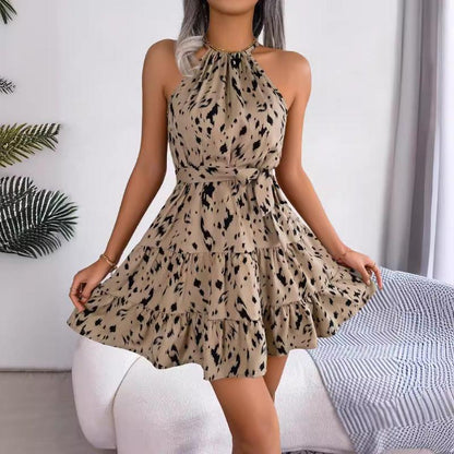 GUJI—249 Leopard Print Halter Neck Ruffle A-Line Dress ballgown wedding