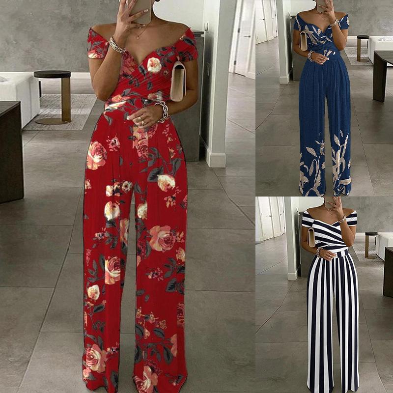 GUJI—287 Fashion Off-Shoulder Printed Jumpsuit - Elegant And Commuter-Friendly High-Waist Romper For Women