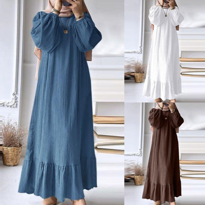 GUJI—3 2024 Women's Long Gown - New Spring/Autumn Fashion Puff Sleeve Vintage Pocket Ruffled Hem Dress Pretty Dressfashion Goddess Dress Occasion Dress oy s beauty