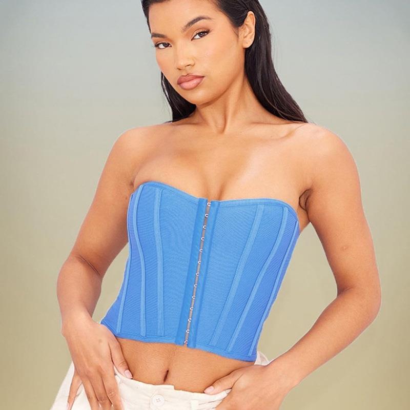 GUJI—31 Summer Off-Shoulder Short Bustier Top Straps Crop Fashion plain minimalist