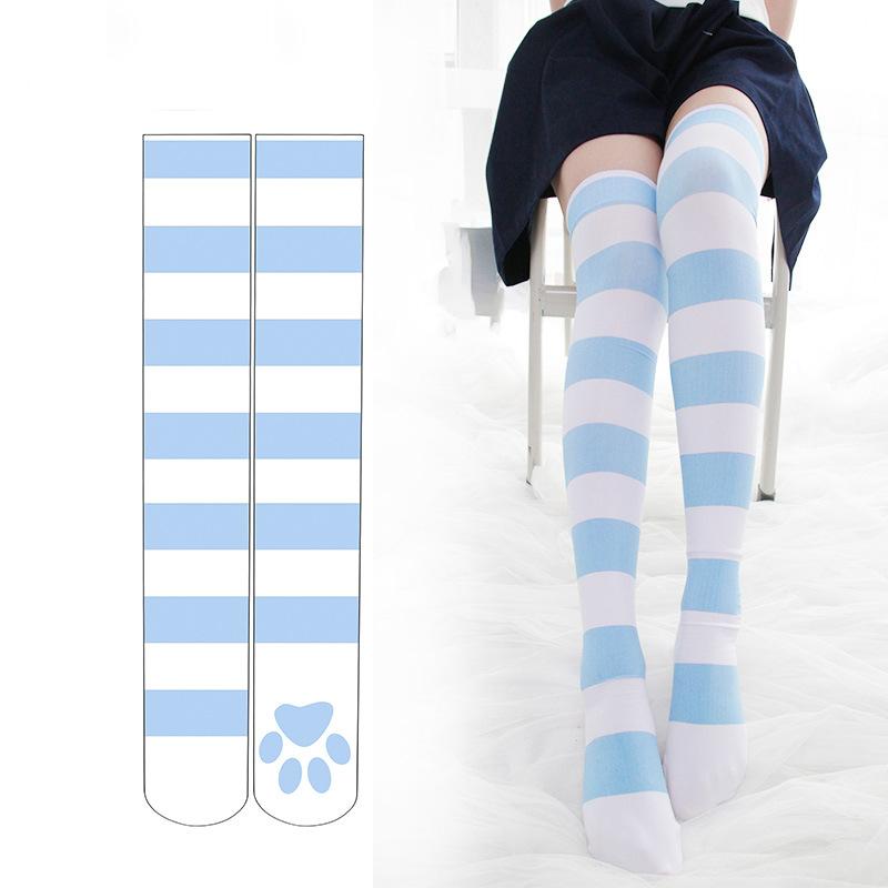 GUJI—309 Over-the-Knee Cat Paw Print High Socks